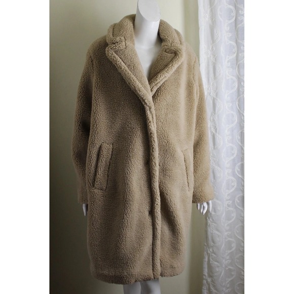 GAP Jackets & Blazers - GAP XL Teddy Bear Deep Pile Fleece Funky Beige Long Coat Jacket Lined NWT
